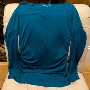 D:  Soft Surroundings Shirt Sz S Gathered Sides Long Sleeve Dark Bluish Green